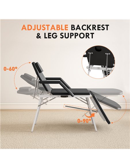 HOMCOM Portable Massage Table, 3 Section Adjustable Beauty Bed, Foldable Massage Bed with Face Hole, Recliner Chair with Removab - pic 172062 | FastDaddyshop