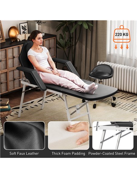 HOMCOM Portable Massage Table, 3 Section Adjustable Beauty Bed, Foldable Massage Bed with Face Hole, Recliner Chair with Removab - pic 172064 | FastDaddyshop