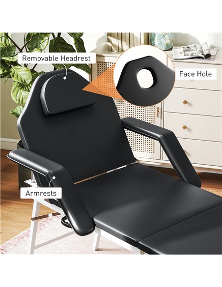 HOMCOM Portable Massage Table, 3 Section Adjustable Beauty Bed, Foldable Massage Bed with Face Hole, Recliner Chair with Removab - pic 172065 | FastDaddyshop