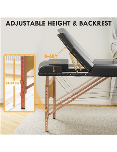 HOMCOM Adjustable Folding Massage Table - Black