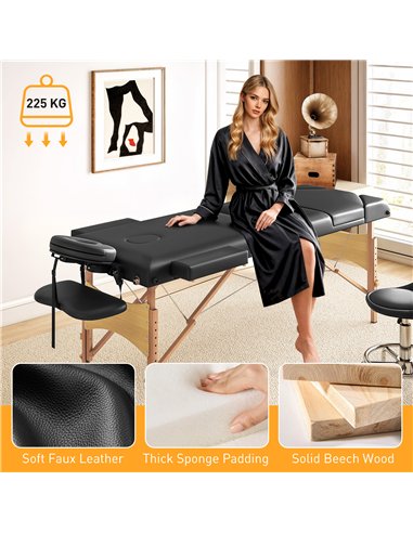 HOMCOM Adjustable Folding Massage Table - Black