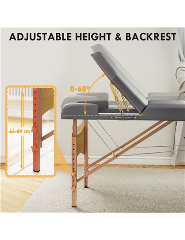 HOMCOM Adjustable Folding Massage Table - Grey