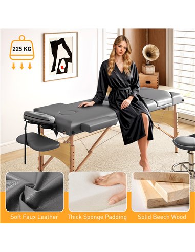 HOMCOM Adjustable Folding Massage Table - Grey