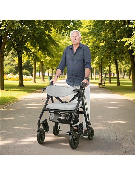 HOMCOM Rollator Walker Wheelchair, with Seat - Grey - pic 172087 | FastDaddyshop