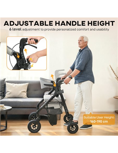 HOMCOM Rollator Walker Wheelchair, with Seat - Grey - pic 172090 | FastDaddyshop
