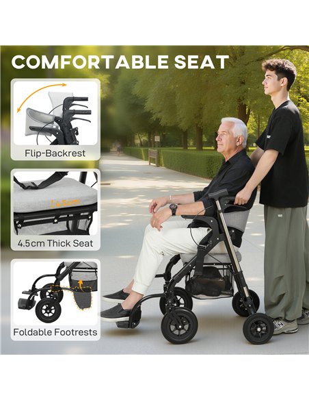 HOMCOM Rollator Walker Wheelchair, with Seat - Grey - pic 172091 | FastDaddyshop