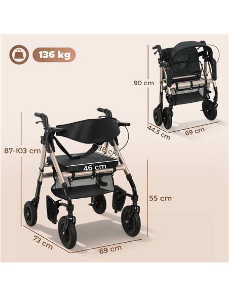 HOMCOM Rollator Walker Wheelchair, with Seat - Black - pic 172097 | FastDaddyshop