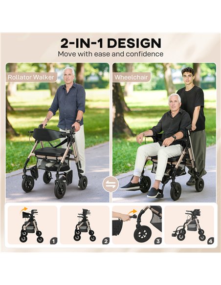 HOMCOM Rollator Walker Wheelchair, with Seat - Black - pic 172098 | FastDaddyshop