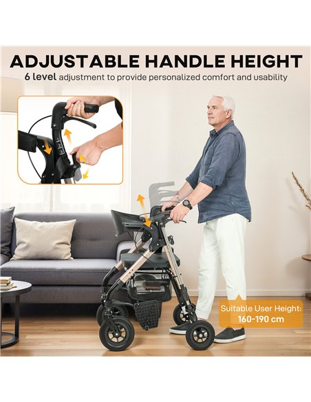 HOMCOM Rollator Walker Wheelchair, with Seat - Black - pic 172099 | FastDaddyshop