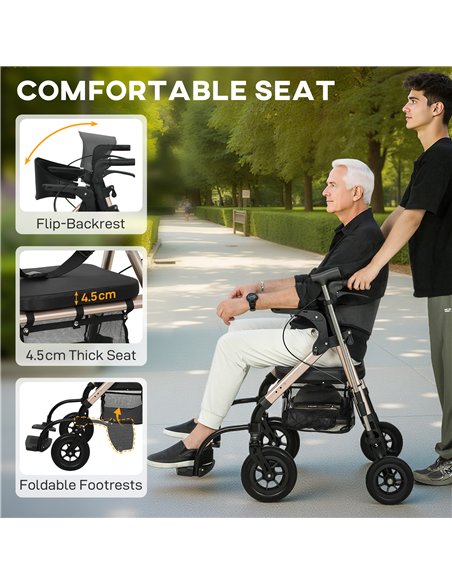 HOMCOM Rollator Walker Wheelchair, with Seat - Black - pic 172100 | FastDaddyshop