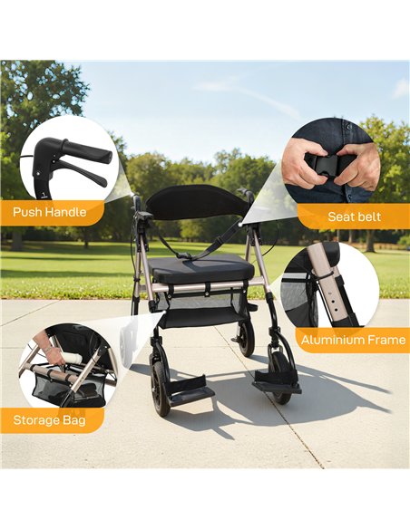 HOMCOM Rollator Walker Wheelchair, with Seat - Black - pic 172103 | FastDaddyshop