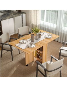HOMCOM Folding Dining Table, Drop Leaf Table for Small Spaces, Foldable Rectangular Tabletop with Storage Shelves for Kitchen, D 2