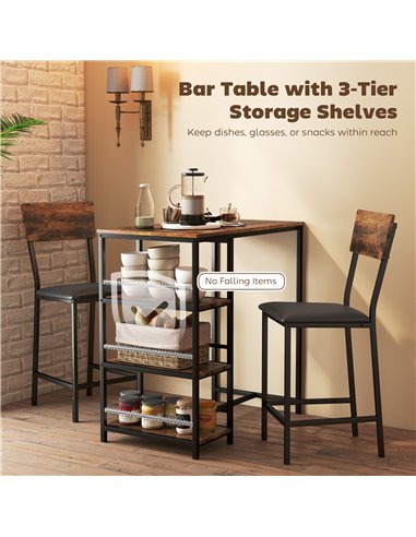 HOMCOM Three-Piece Compact Bar Table Set - Brown/Black