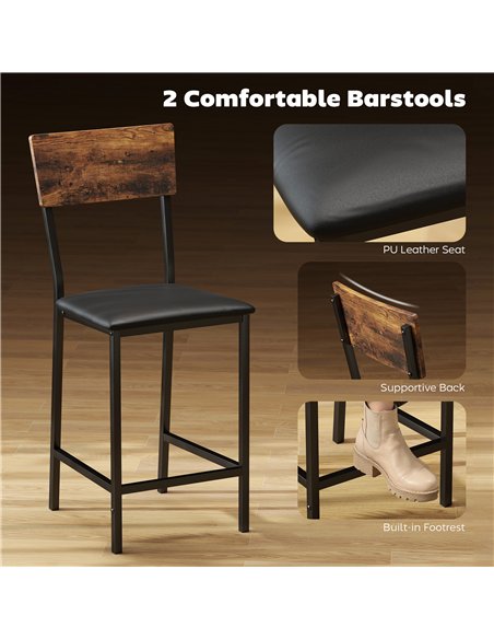 HOMCOM Three-Piece Compact Bar Table Set - Brown/Black - pic 172117 | FastDaddyshop
