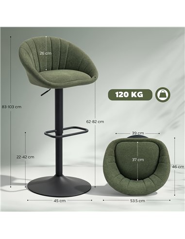 HOMCOM Set of Two Relaxed Tub Bar Stools - Dark Green