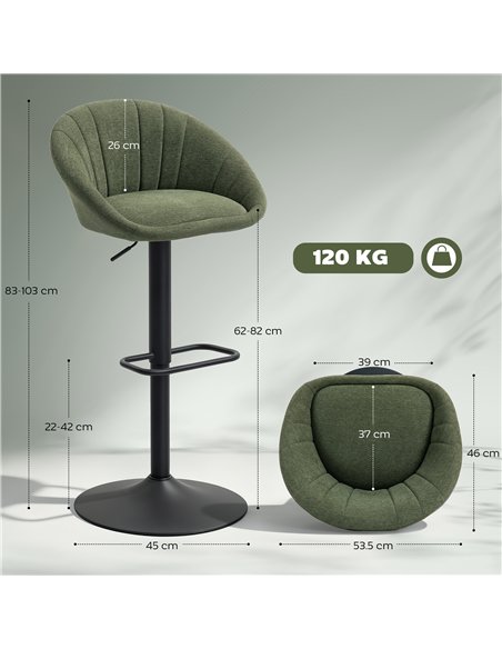 HOMCOM Set of Two Relaxed Tub Bar Stools - Dark Green - pic 172133 | FastDaddyshop