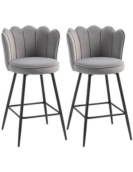 HOMCOM Set of Two Velvet-Feel Lotus Bar Stools - Grey - pic 172140 | FastDaddyshop