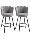 HOMCOM Set of Two Velvet-Feel Lotus Bar Stools - Grey