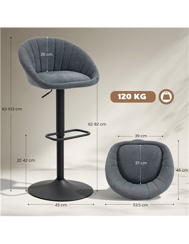 HOMCOM Set of Two Relaxed Tub Bar Stools - Dark Grey