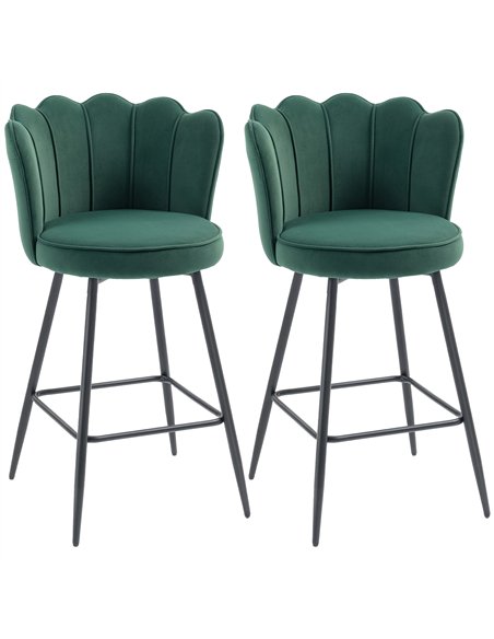 HOMCOM Set of Two Velvet-Feel Lotus Bar Stools - Dark Green - pic 172158 | FastDaddyshop