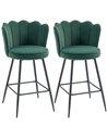 HOMCOM Set of Two Velvet-Feel Lotus Bar Stools - Dark Green
