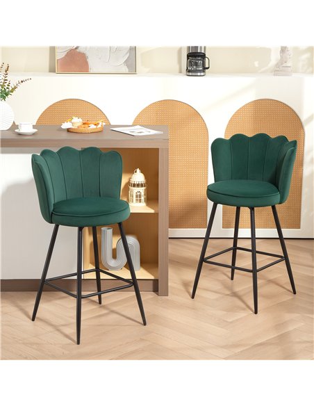 HOMCOM Set of Two Velvet-Feel Lotus Bar Stools - Dark Green - pic 172159 | FastDaddyshop
