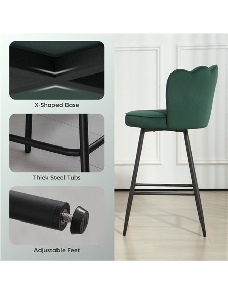 HOMCOM Set of Two Velvet-Feel Lotus Bar Stools - Dark Green - pic 172163 | FastDaddyshop