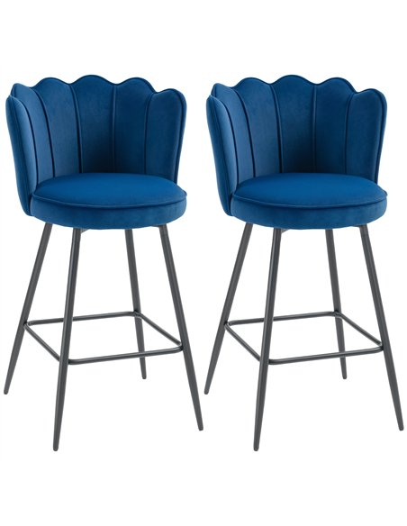 HOMCOM Set of Two Velvet-Feel Lotus Bar Stools - Dark Blue - pic 172167 | FastDaddyshop