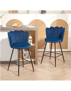 HOMCOM Set of Two Velvet-Feel Lotus Bar Stools - Dark Blue 2