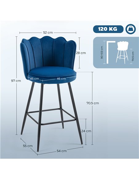 HOMCOM Set of Two Velvet-Feel Lotus Bar Stools - Dark Blue - pic 172169 | FastDaddyshop
