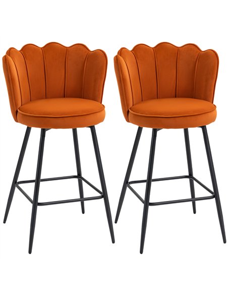 HOMCOM Set of Two Velvet-Feel Lotus Bar Stools - Orange - pic 172176 | FastDaddyshop