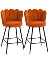 HOMCOM Set of Two Velvet-Feel Lotus Bar Stools - Orange