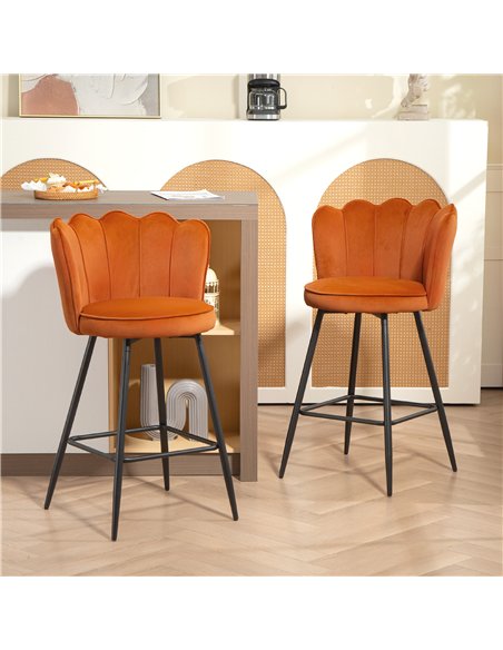 HOMCOM Set of Two Velvet-Feel Lotus Bar Stools - Orange - pic 172177 | FastDaddyshop