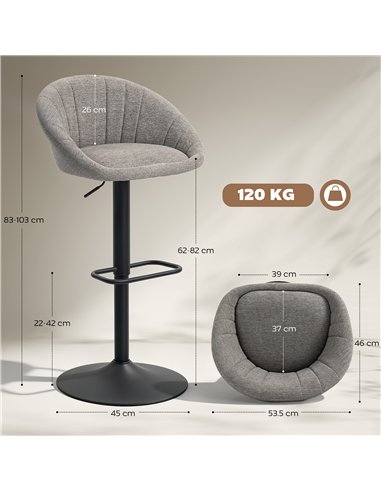 HOMCOM Set of Two Relaxed Tub Bar Stools - Grey