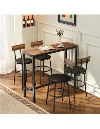 HOMCOM Rectangular Bar Table, Wood Effect Pub Coffee Table for Small Space, Breakfast Dining, Kitchen, Industrial, Rustic Brown