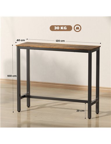 HOMCOM Rectangular Bar Table, Wood Effect Pub Coffee Table for Small Space, Breakfast Dining, Kitchen, Industrial, Rustic Brown