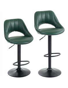 HOMCOM Set of Two Faux Leather Bar Stools - Dark Green