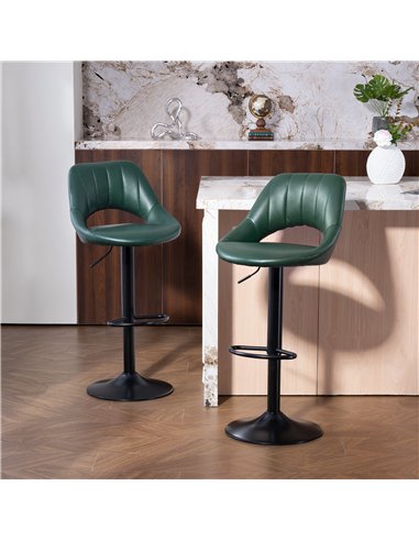 HOMCOM Set of Two Faux Leather Bar Stools - Dark Green
