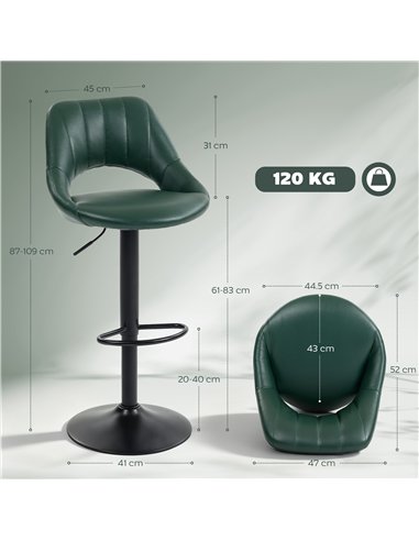 HOMCOM Set of Two Faux Leather Bar Stools - Dark Green