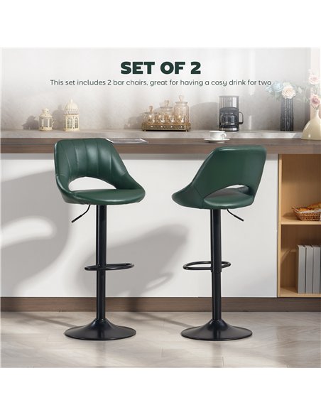 HOMCOM Set of Two Faux Leather Bar Stools - Dark Green - pic 172215 | FastDaddyshop