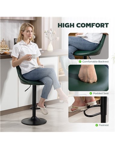 HOMCOM Set of Two Faux Leather Bar Stools - Dark Green