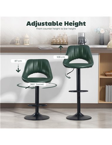 HOMCOM Set of Two Faux Leather Bar Stools - Dark Green