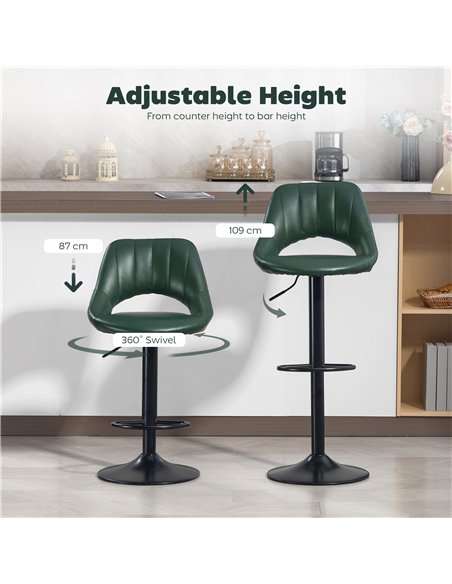 HOMCOM Set of Two Faux Leather Bar Stools - Dark Green - pic 172217 | FastDaddyshop