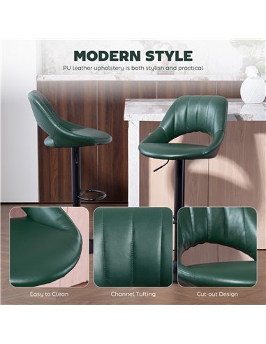 HOMCOM Set of Two Faux Leather Bar Stools - Dark Green