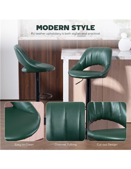 HOMCOM Set of Two Faux Leather Bar Stools - Dark Green - pic 172218 | FastDaddyshop