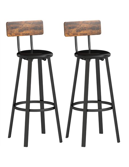 HOMCOM Set of Two Industrial-Style Bar Stools - Brown/Black - pic 172221 | FastDaddyshop
