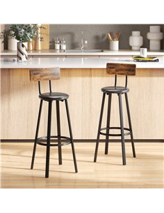 HOMCOM Set of Two Industrial-Style Bar Stools - Brown/Black 2