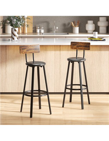 HOMCOM Set of Two Industrial-Style Bar Stools - Brown/Black