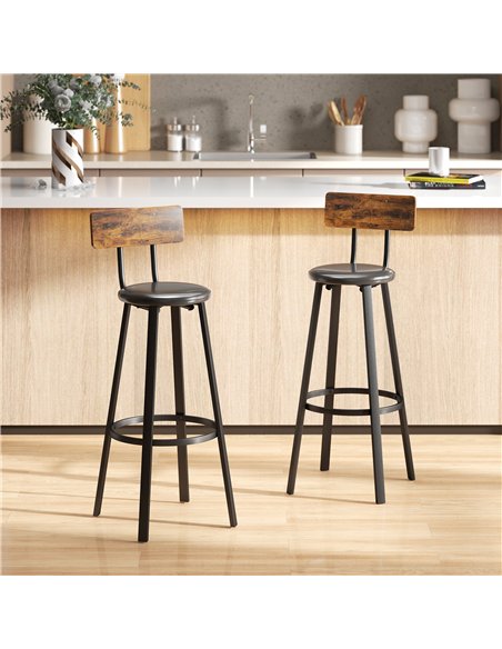 HOMCOM Set of Two Industrial-Style Bar Stools - Brown/Black - pic 172222 | FastDaddyshop