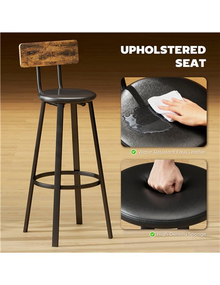 HOMCOM Set of Two Industrial-Style Bar Stools - Brown/Black - pic 172224 | FastDaddyshop